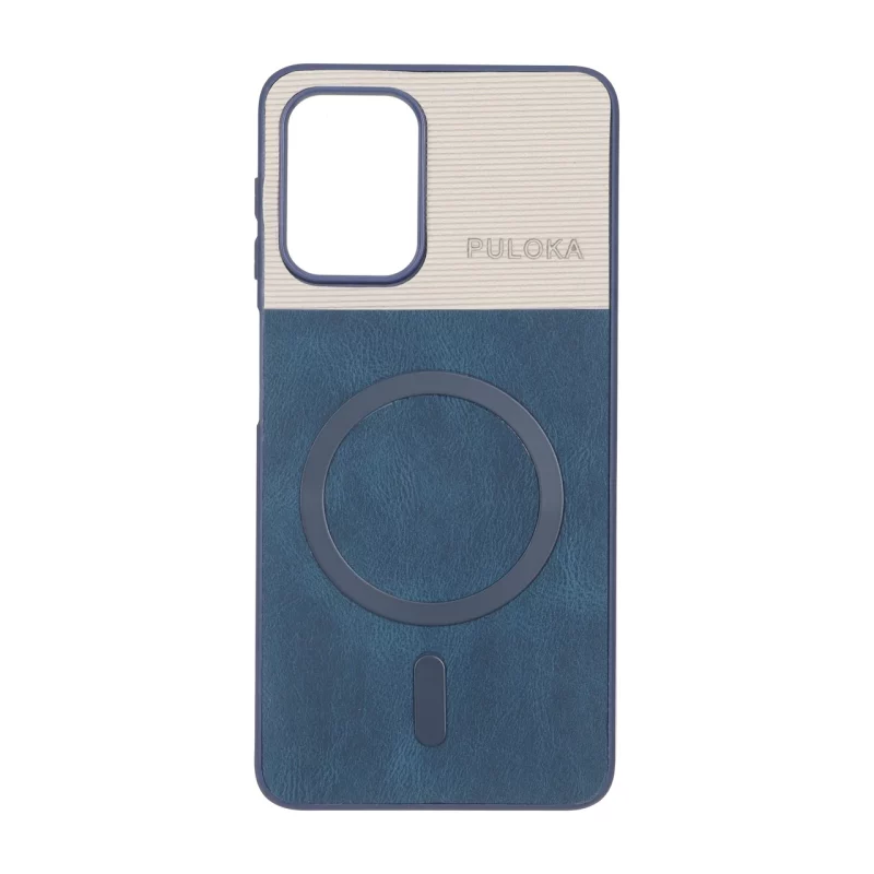 قاب Puloka دو تکه طرح چرم و کبریتی Magnet فلزی Samsung Galaxy A22 4G / M22 / M32 4G / F22 - سرمه ای - تصویر 2