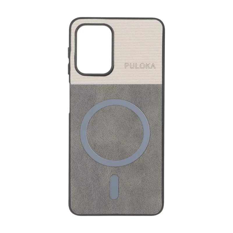 قاب Puloka دو تکه طرح چرم و کبریتی Magnet فلزی Samsung Galaxy A22 4G / M22 / M32 4G / F22 - خاکستری - تصویر 2