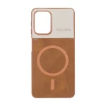قاب Puloka دو تکه طرح چرم و کبریتی Magnet فلزی Samsung Galaxy A22 4G / M22 / M32 4G / F22 - قهوه ای