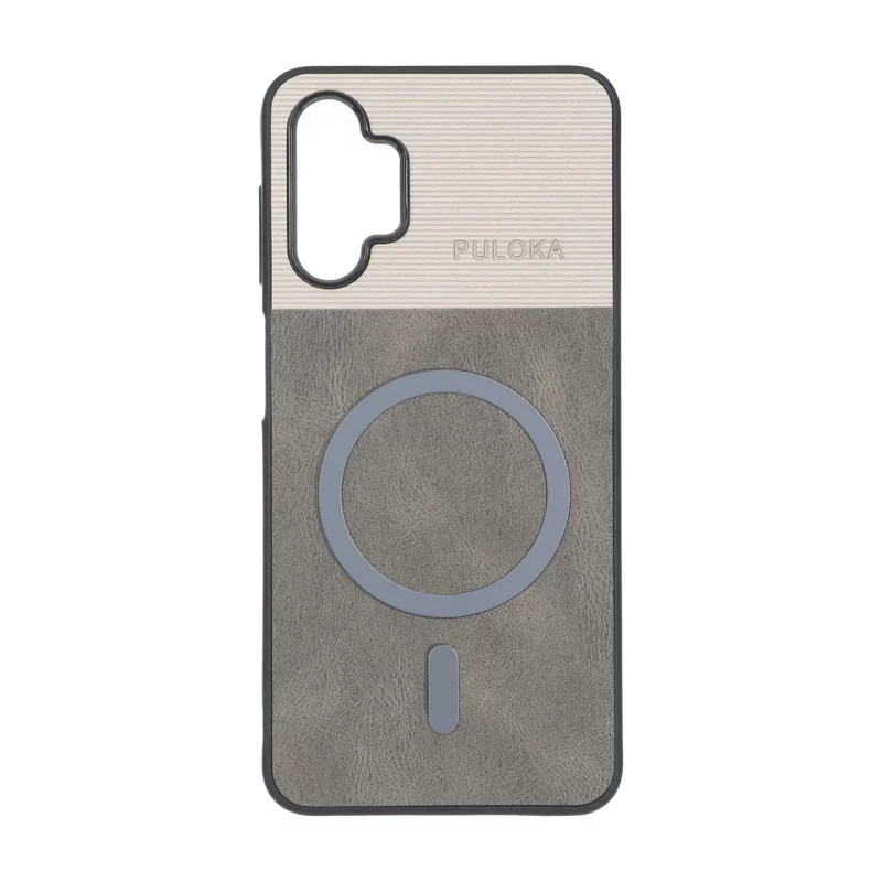 قاب Puloka دو تکه طرح چرم و کبریتی Magnet فلزی Samsung Galaxy A13 4G / A13 5G / A04s / M13 4G / M23 / F13 - خاکستری - تصویر 2