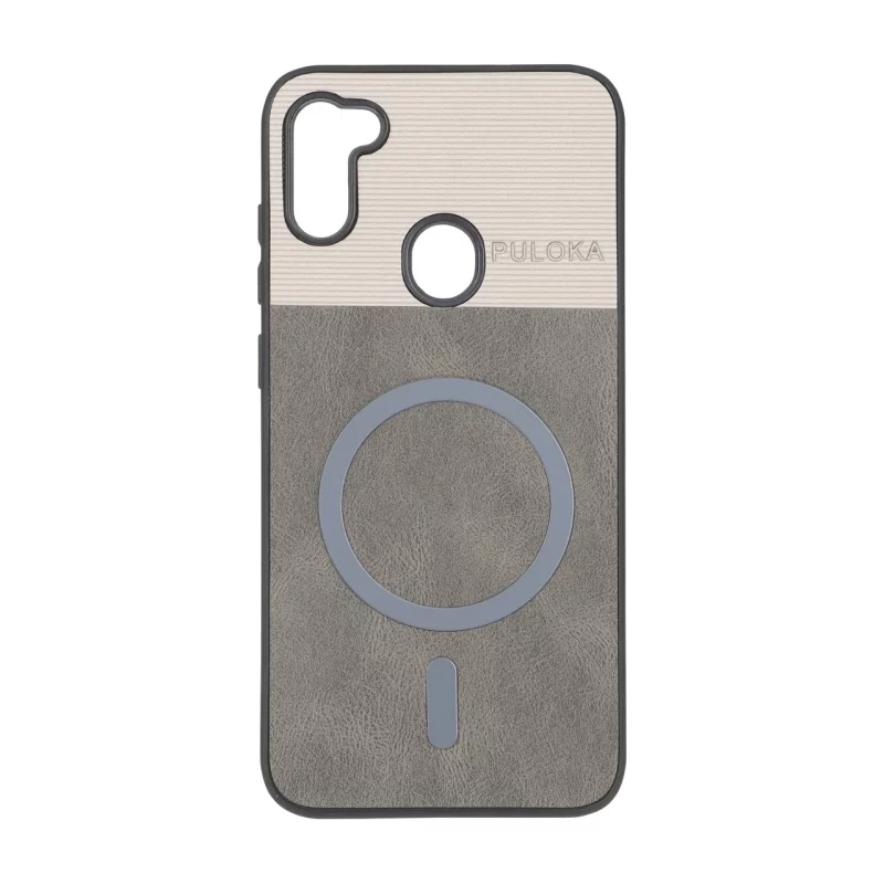 قاب Puloka دو تکه طرح چرم و کبریتی Magnet فلزی Samsung Galaxy A11 / M11 - خاکستری - تصویر 2