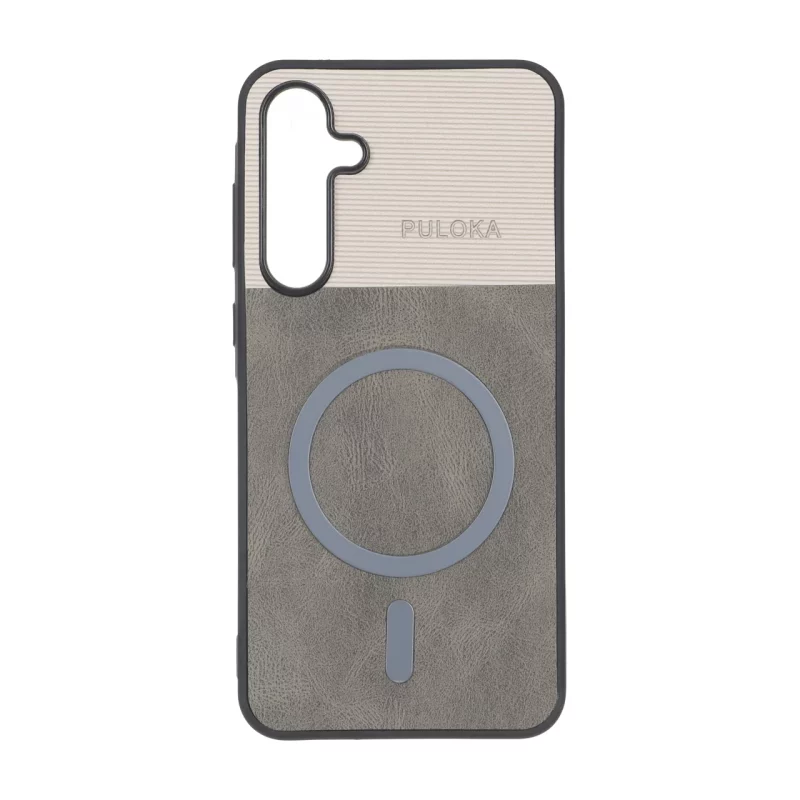 قاب Puloka دو تکه طرح چرم و کبریتی Magnet فلزی Samsung Galaxy A35 / A55 - خاکستری - تصویر 2