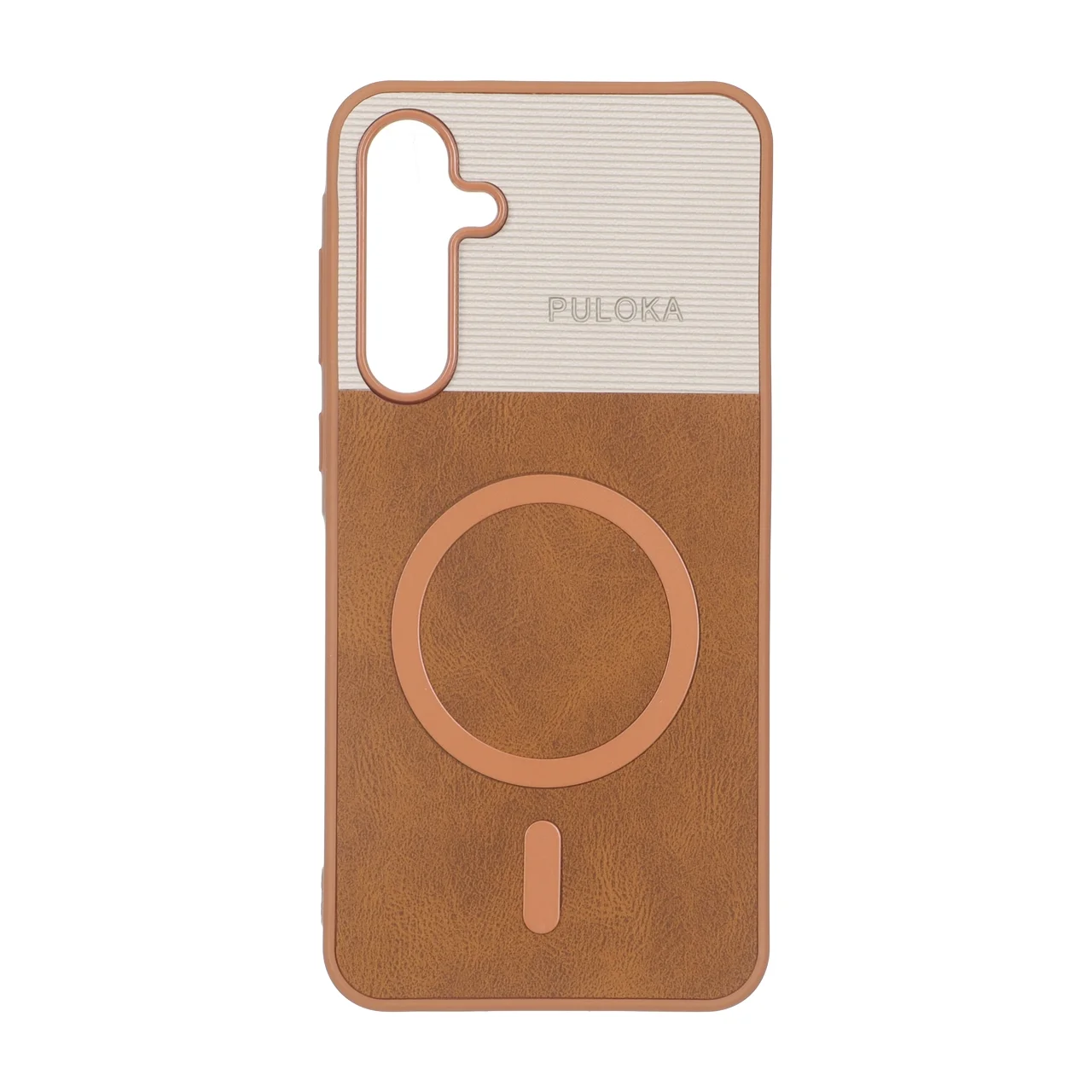 19178-2858562-1 قاب Puloka دو تکه طرح چرم و کبریتی Magnet فلزی Samsung Galaxy A35 / A55 - قهوه ای - تصویر 1