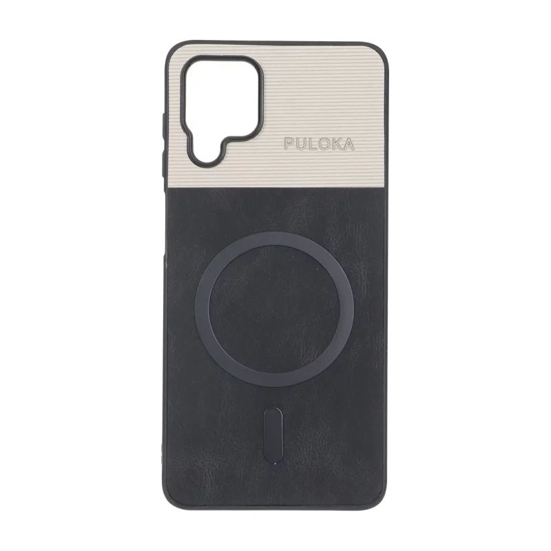 قاب Puloka دو تکه طرح چرم و کبریتی Magnet فلزی Samsung Galaxy A12 / M12 / F12 - مشکی - تصویر 2