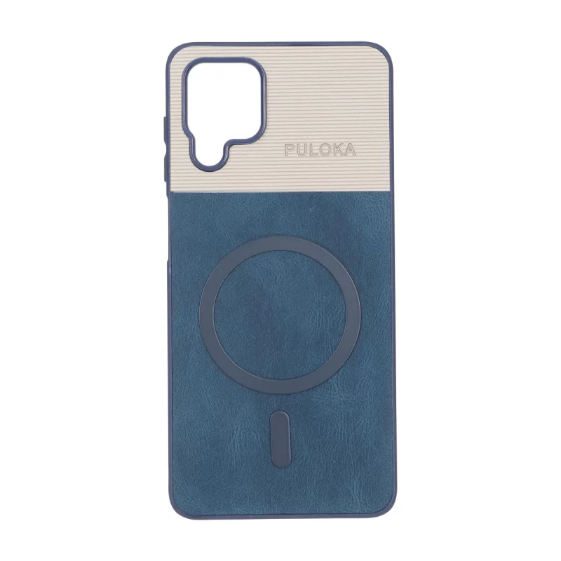 قاب Puloka دو تکه طرح چرم و کبریتی Magnet فلزی Samsung Galaxy A12 / M12 / F12 - سرمه ای - تصویر 2