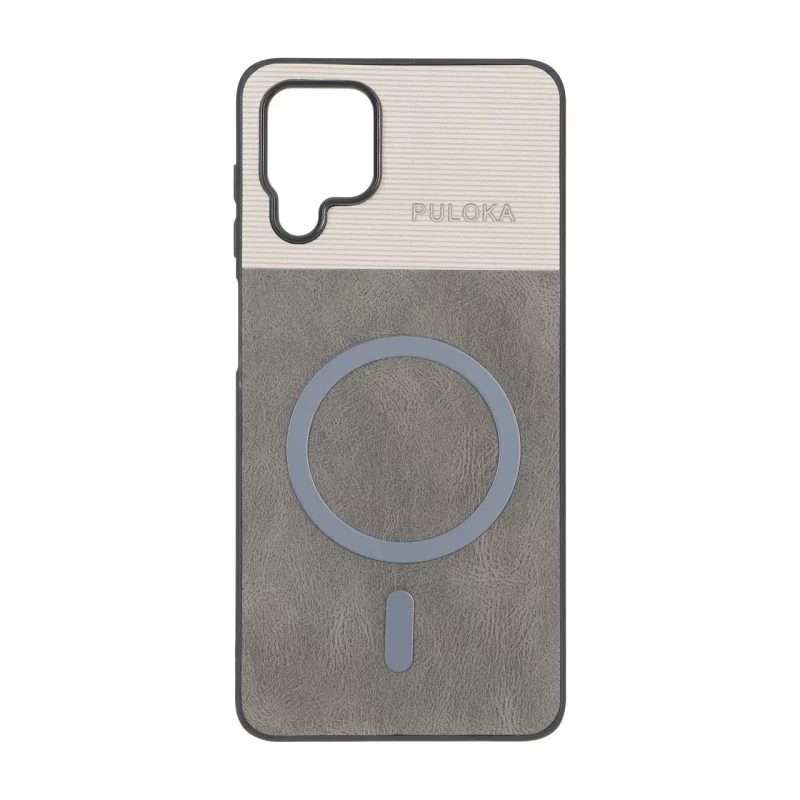 قاب Puloka دو تکه طرح چرم و کبریتی Magnet فلزی Samsung Galaxy A12 / M12 / F12 - خاکستری - تصویر 2