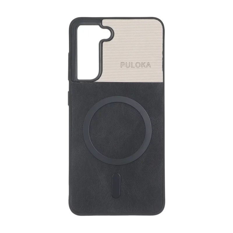 قاب Puloka دو تکه طرح چرم و کبریتی Magnet فلزی Samsung Galaxy S21 FE - مشکی - تصویر 2