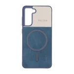 قاب Puloka دو تکه طرح چرم و کبریتی Magnet فلزی Samsung Galaxy S21 FE - سرمه ای