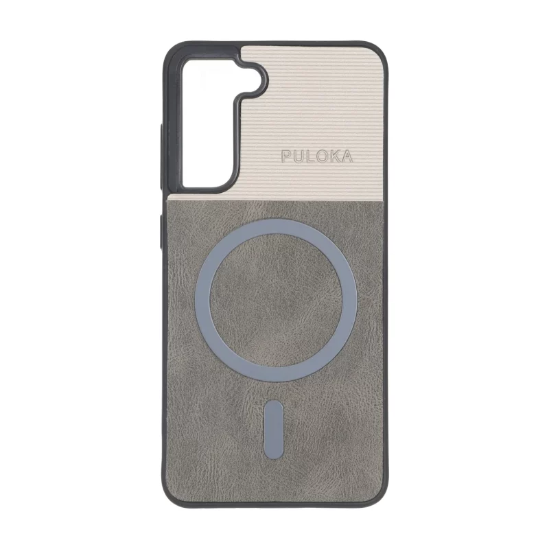 قاب Puloka دو تکه طرح چرم و کبریتی Magnet فلزی Samsung Galaxy S21 FE - خاکستری - تصویر 2