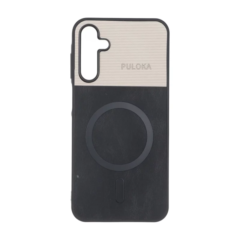 قاب Puloka دو تکه طرح چرم و کبریتی Magnet فلزی Samsung Galaxy A15 - مشکی - تصویر 2