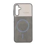 قاب Puloka دو تکه طرح چرم و کبریتی Magnet فلزی Samsung Galaxy A15 - خاکستری