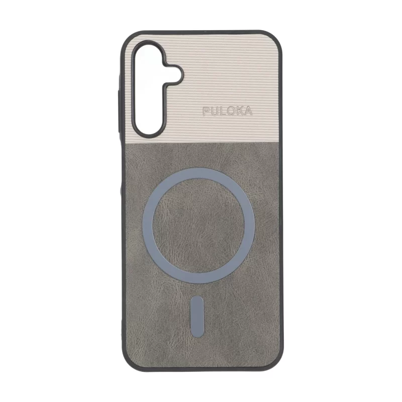 قاب Puloka دو تکه طرح چرم و کبریتی Magnet فلزی Samsung Galaxy A15 - خاکستری - تصویر 2