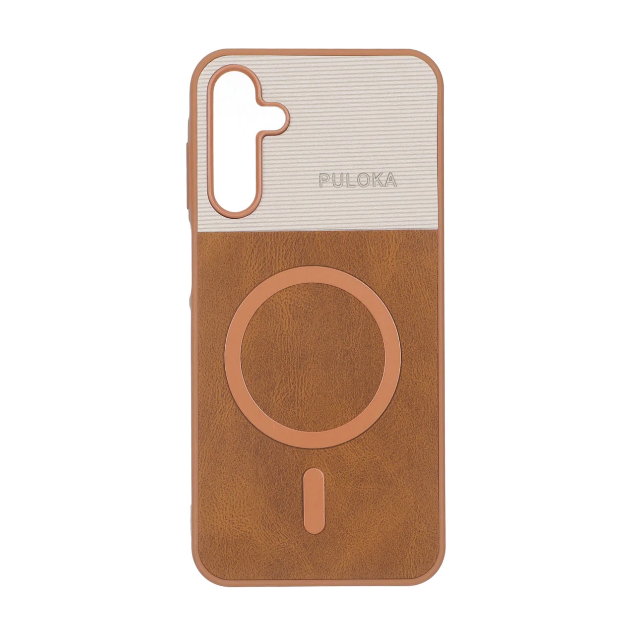 19178-2858602-1 قاب Puloka دو تکه طرح چرم و کبریتی Magnet فلزی Samsung Galaxy A15 - قهوه ای - تصویر 1