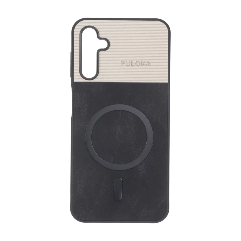 قاب Puloka دو تکه طرح چرم و کبریتی Magnet فلزی Samsung Galaxy A14 - مشکی - تصویر 2