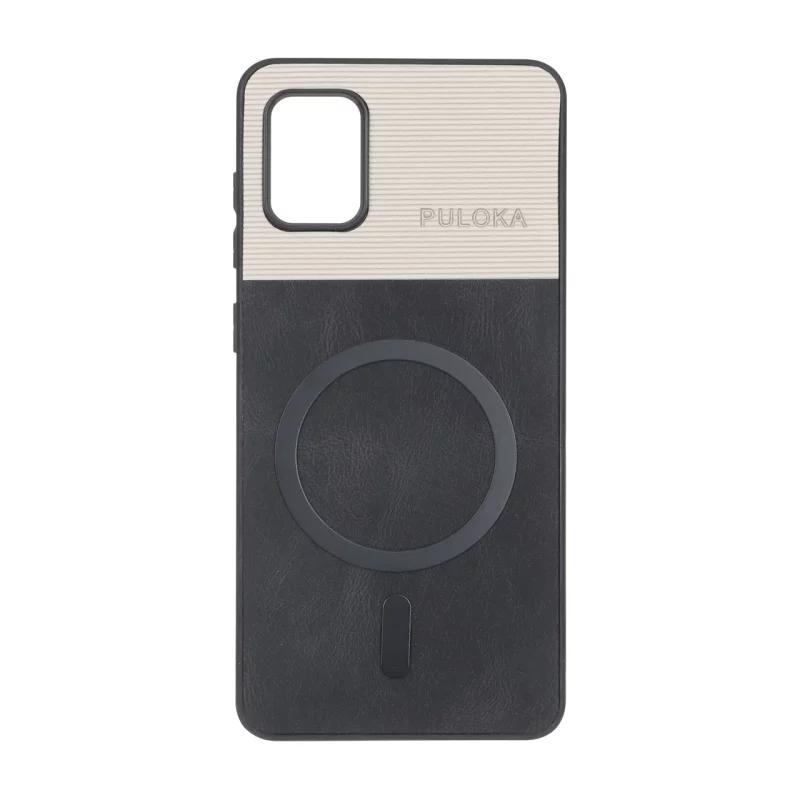 قاب Puloka دو تکه طرح چرم و کبریتی Magnet فلزی Samsung Galaxy A31 - مشکی - تصویر 2