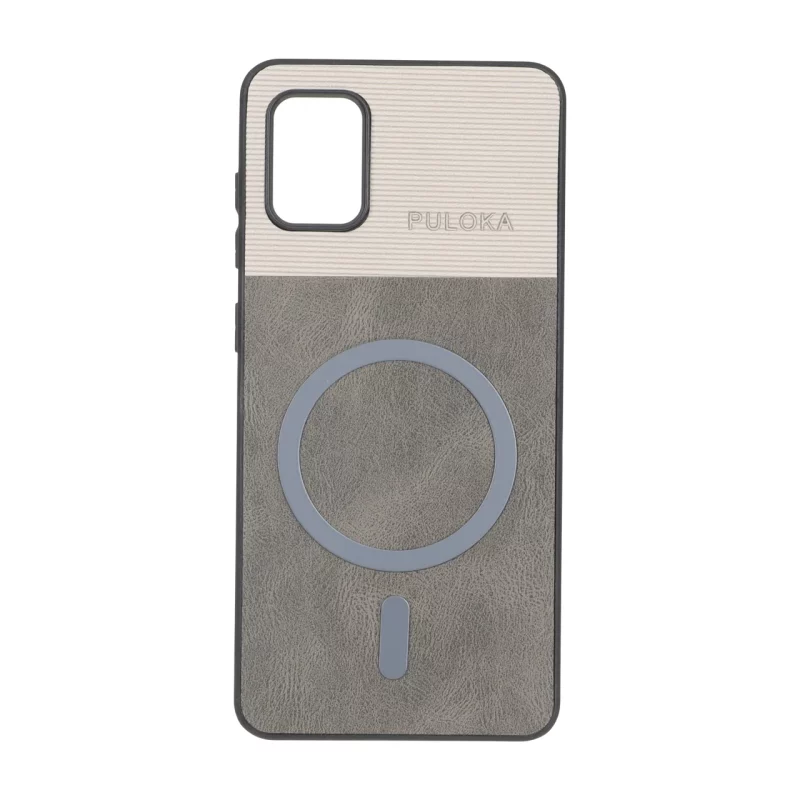 قاب Puloka دو تکه طرح چرم و کبریتی Magnet فلزی Samsung Galaxy A31 - خاکستری - تصویر 2