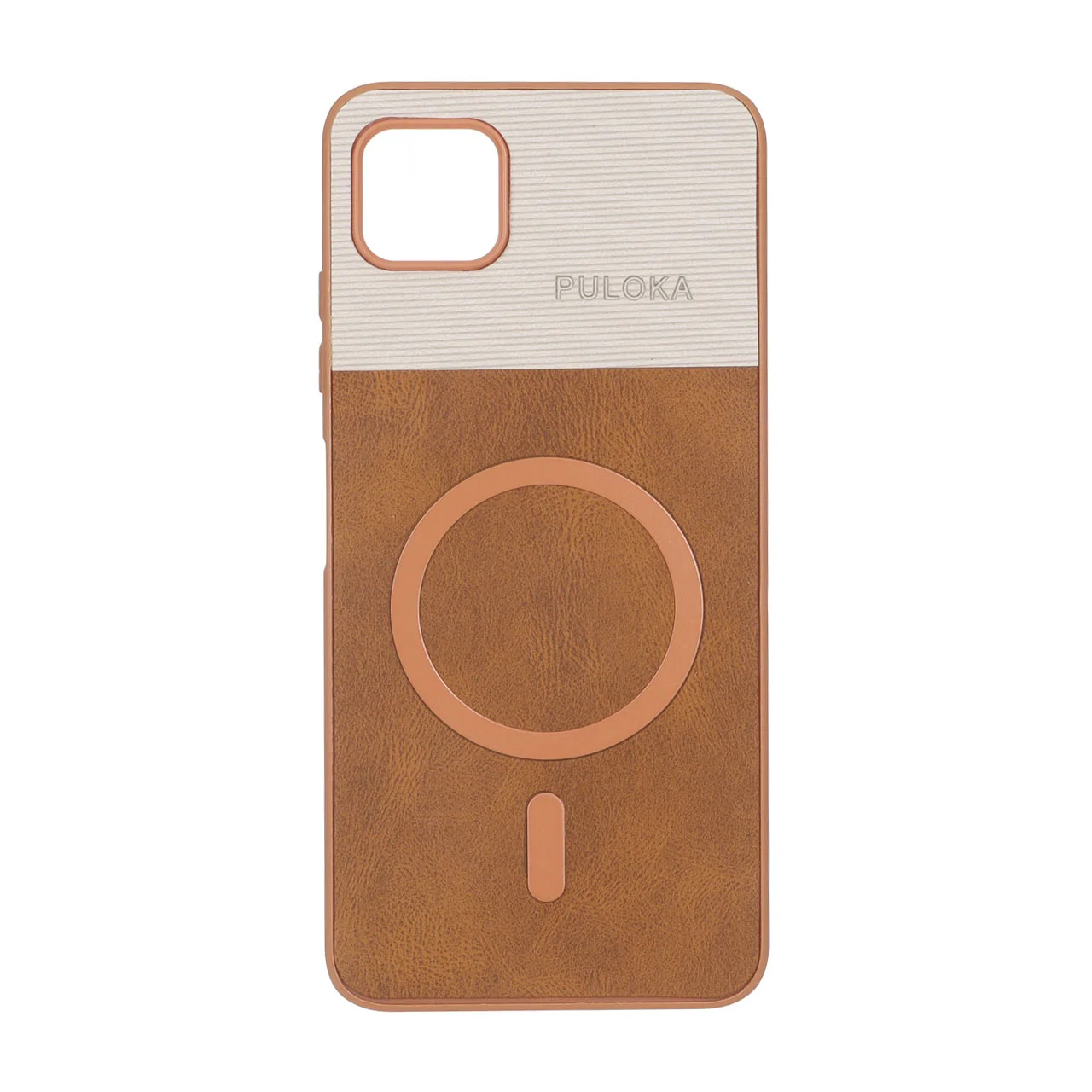 19178-2858650-1 قاب Puloka دو تکه طرح چرم و کبریتی Magnet فلزی Samsung Galaxy A22 5G - قهوه ای - تصویر 1