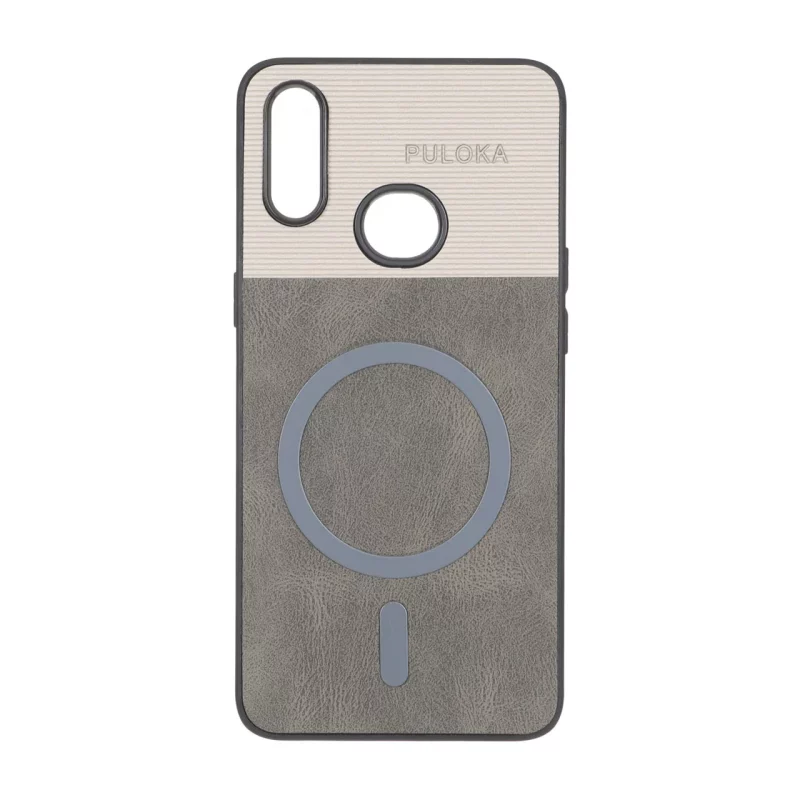 قاب Puloka دو تکه طرح چرم و کبریتی Magnet فلزی Samsung Galaxy A10s - خاکستری - تصویر 2