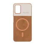 قاب Puloka دو تکه طرح چرم و کبریتی Magnet فلزی Samsung Galaxy A03s / A02s - قهوه ای