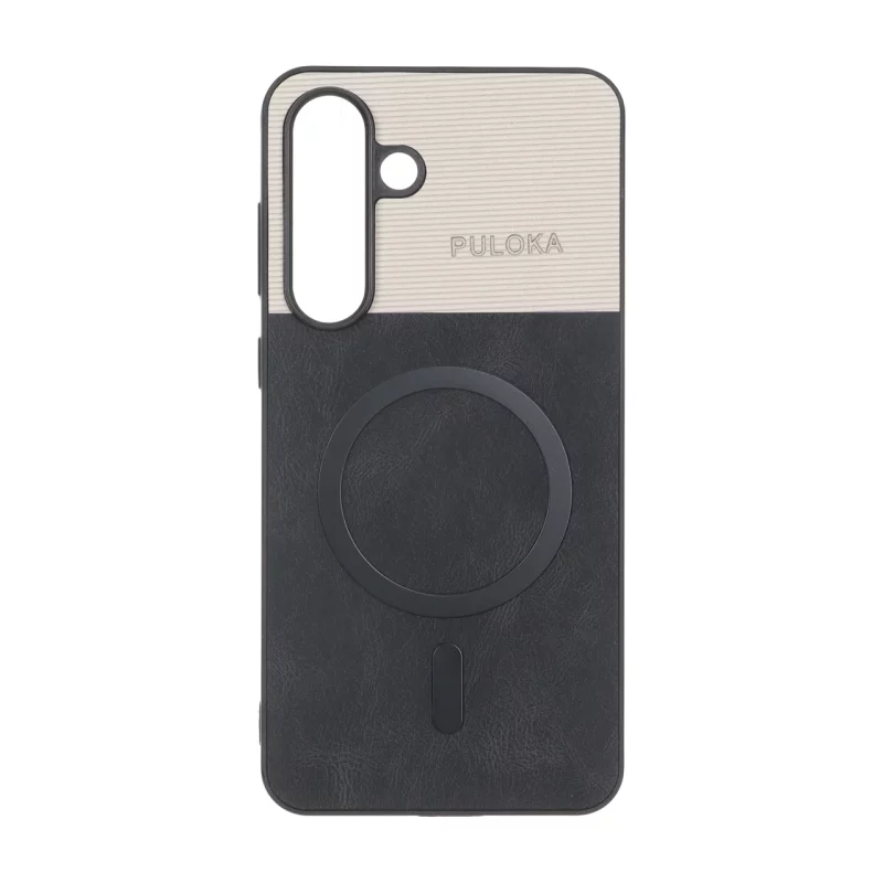 قاب Puloka دو تکه طرح چرم و کبریتی Magnet فلزی Samsung Galaxy S25 FE - مشکی - تصویر 2