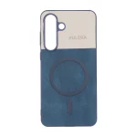 قاب Puloka دو تکه طرح چرم و کبریتی Magnet فلزی Samsung Galaxy S25 FE - سرمه ای