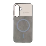 قاب Puloka دو تکه طرح چرم و کبریتی Magnet فلزی Samsung Galaxy S25 FE - خاکستری
