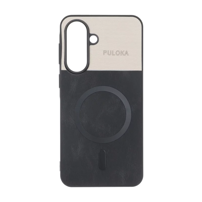 قاب Puloka دو تکه طرح چرم و کبریتی Magnet فلزی Samsung Galaxy A37 - مشکی - تصویر 2