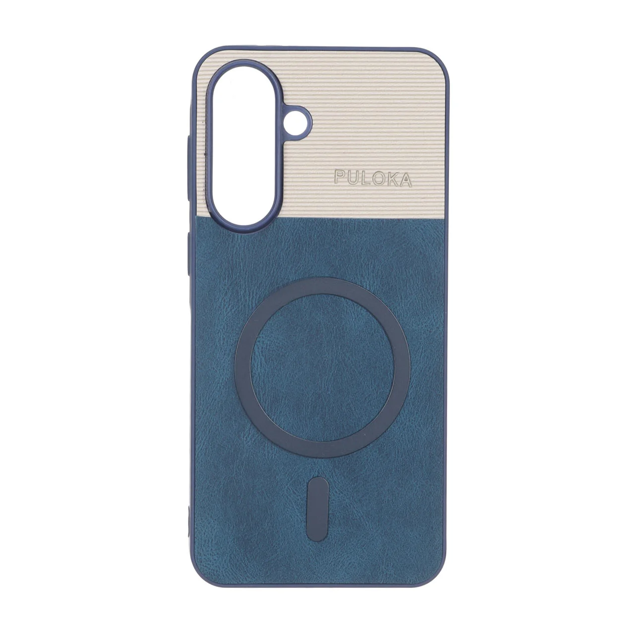19178-2858694-1 قاب Puloka دو تکه طرح چرم و کبریتی Magnet فلزی Samsung Galaxy A37 - سرمه ای - تصویر 1
