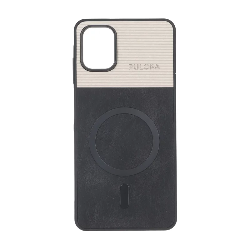قاب Puloka دو تکه طرح چرم و کبریتی Magnet فلزی Samsung Galaxy A06 - مشکی - تصویر 2