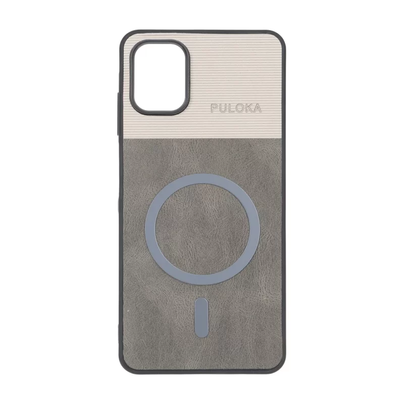 قاب Puloka دو تکه طرح چرم و کبریتی Magnet فلزی Samsung Galaxy A06 - خاکستری - تصویر 2