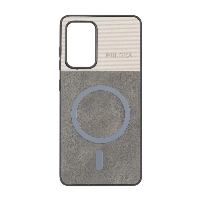 قاب Puloka دو تکه طرح چرم و کبریتی Magnet فلزی Samsung Galaxy A52 / A52s - خاکستری - تصویر 2