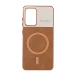 قاب Puloka دو تکه طرح چرم و کبریتی Magnet فلزی Samsung Galaxy A52 / A52s - قهوه ای