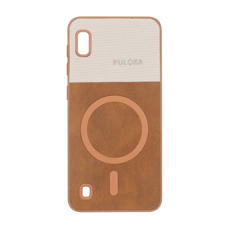 قاب Puloka دو تکه طرح چرم و کبریتی Magnet فلزی Samsung Galaxy A10 / M10 - قهوه ای - تصویر 2