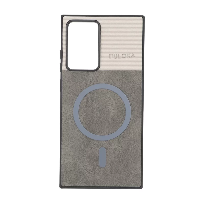 قاب Puloka دو تکه طرح چرم و کبریتی Magnet فلزی Samsung Galaxy Note20 Ultra - خاکستری - تصویر 2