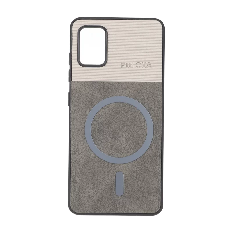 قاب Puloka دو تکه طرح چرم و کبریتی Magnet فلزی Samsung Galaxy A51 / M40s - خاکستری - تصویر 2