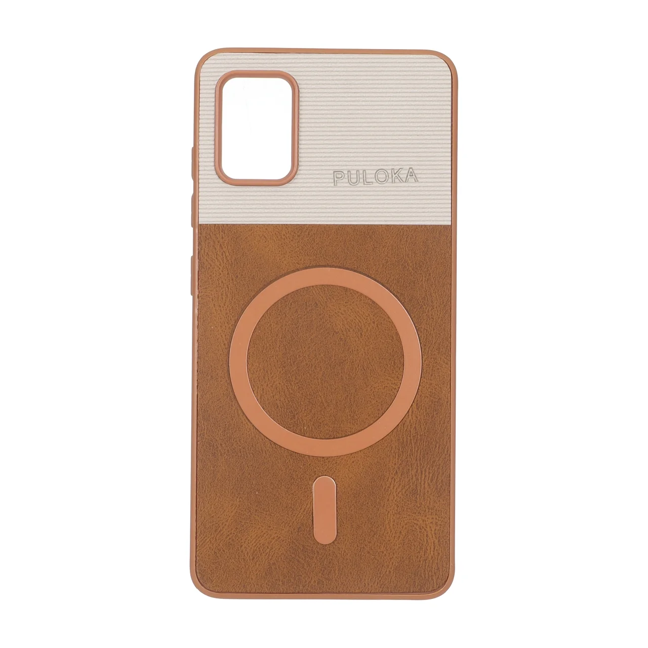 19178-2858794-1 قاب Puloka دو تکه طرح چرم و کبریتی Magnet فلزی Samsung Galaxy A51 / M40s - قهوه ای - تصویر 1
