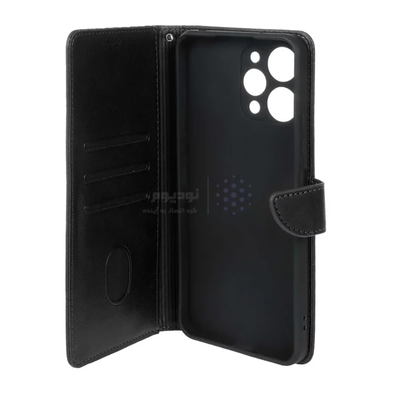 کیف چرمی موبایل مگنتی Xiaomi Redmi 12 / Poco M6 Pro 5G - مشکی - تصویر 3
