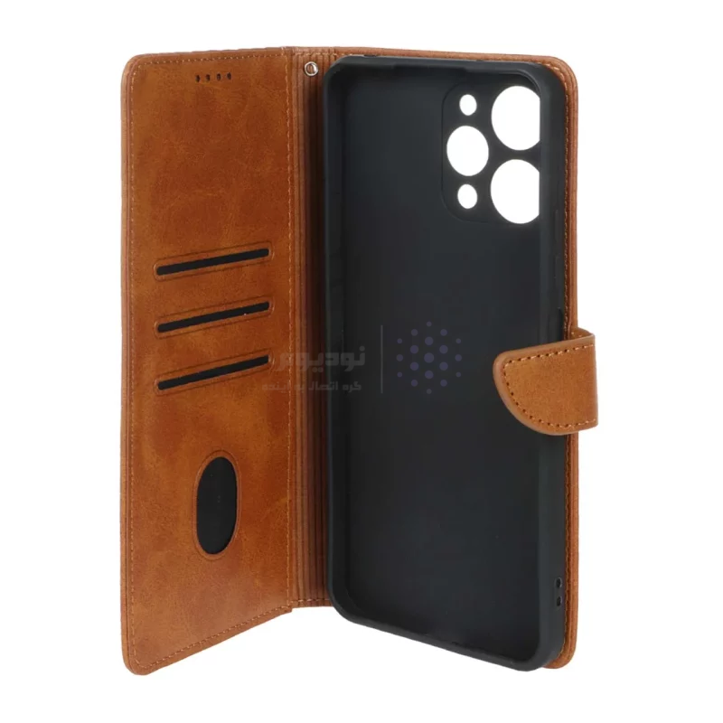 کیف چرمی موبایل مگنتی Xiaomi Redmi 12 / Poco M6 Pro 5G - عسلی - تصویر 3
