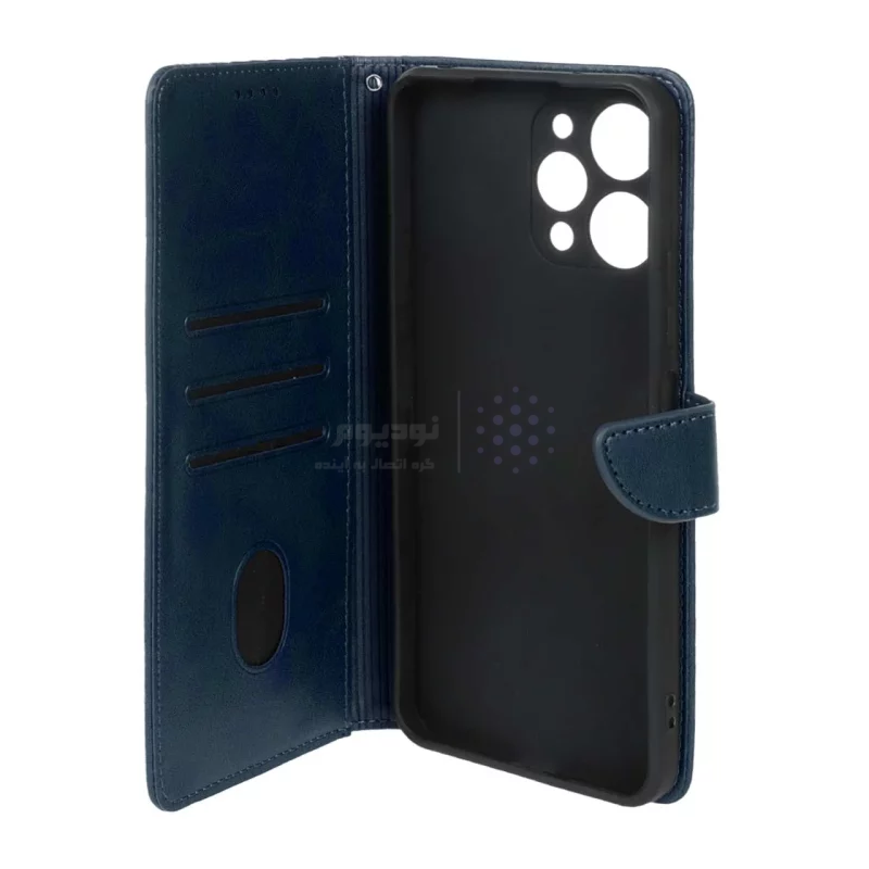کیف چرمی موبایل مگنتی Xiaomi Redmi 12 / Poco M6 Pro 5G - سرمه ای - تصویر 3