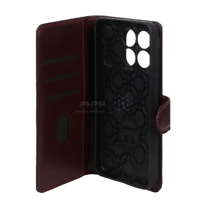 کیف موبایل چرمی مگنتی محافظ لنزدار Xiaomi Poco X6 Pro 5G / Redmi K70E - زرشکی - تصویر 3