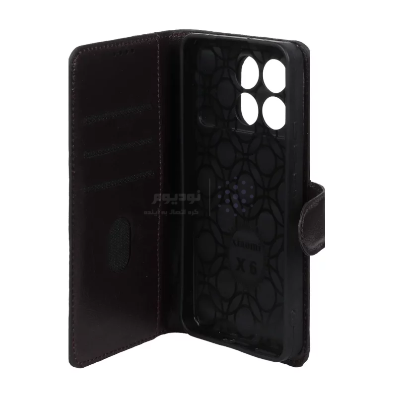کیف موبایل چرمی مگنتی محافظ لنزدار Xiaomi Poco X6 Pro 5G / Redmi K70E - قهوه ای تیره - تصویر 3