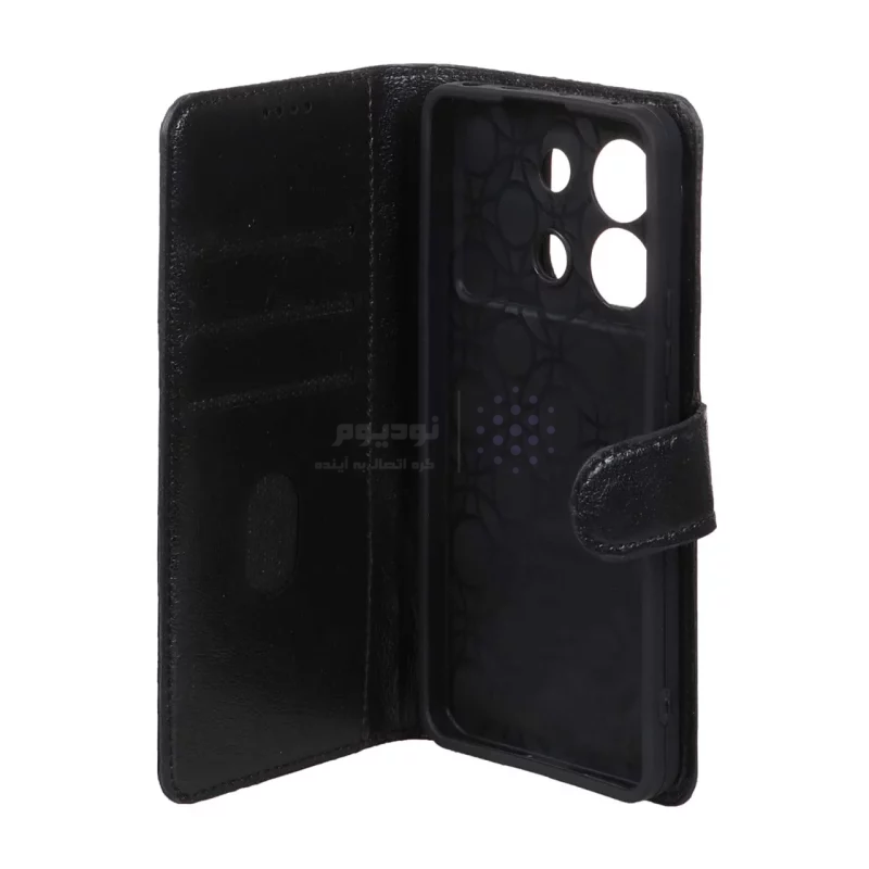 کیف موبایل چرمی مگنتی محافظ لنزدار Xiaomi Redmi Note 13 Pro 5G / Poco X6 - مشکی - تصویر 3