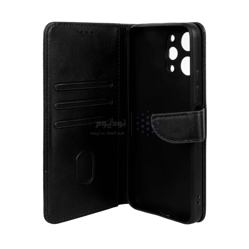 کیف چرمی موبایل مگنتی محافظ لنزدار Xiaomi Redmi 12 / Poco M6 Pro 5G - مشکی - تصویر 3