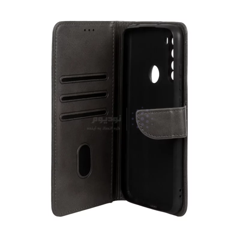 کیف چرمی موبایل مگنتی محافظ لنزدار Xiaomi Redmi Note 8 - خاکستری - تصویر 3