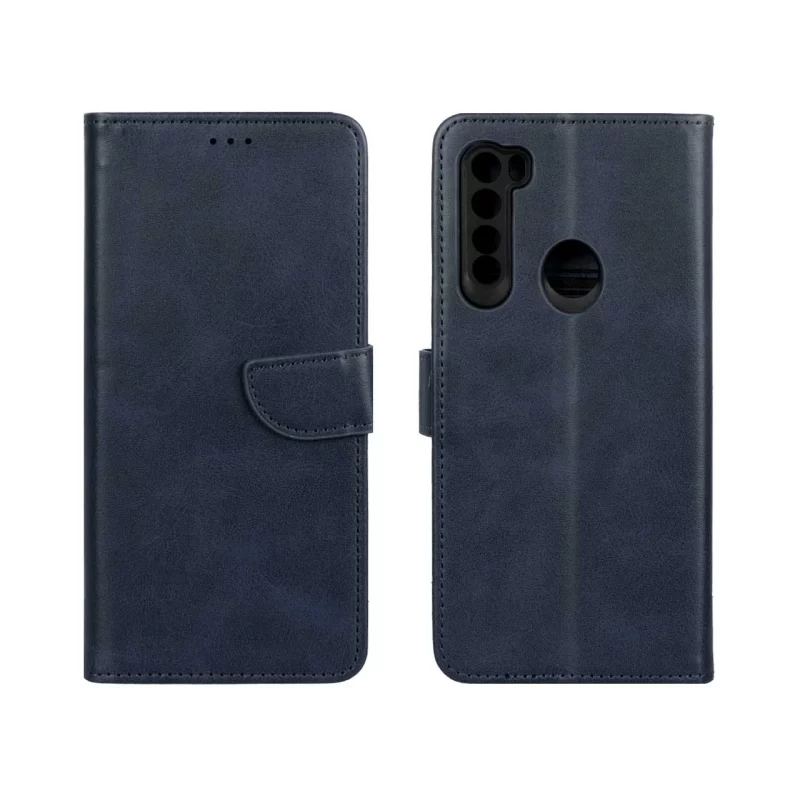 کیف چرمی موبایل مگنتی محافظ لنزدار Xiaomi Redmi Note 8 - سرمه ای - تصویر 2