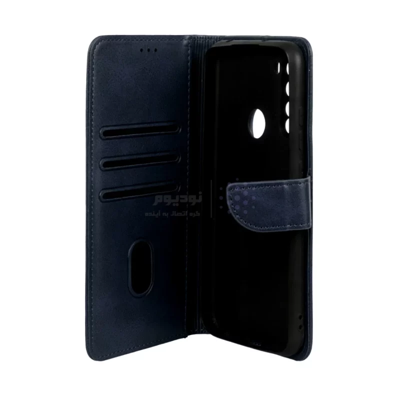 کیف چرمی موبایل مگنتی محافظ لنزدار Xiaomi Redmi Note 8 - سرمه ای - تصویر 3