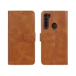 کیف چرمی موبایل مگنتی محافظ لنزدار Xiaomi Redmi Note 8 - عسلی