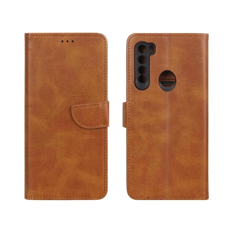 کیف چرمی موبایل مگنتی محافظ لنزدار Xiaomi Redmi Note 8 - عسلی - تصویر 2