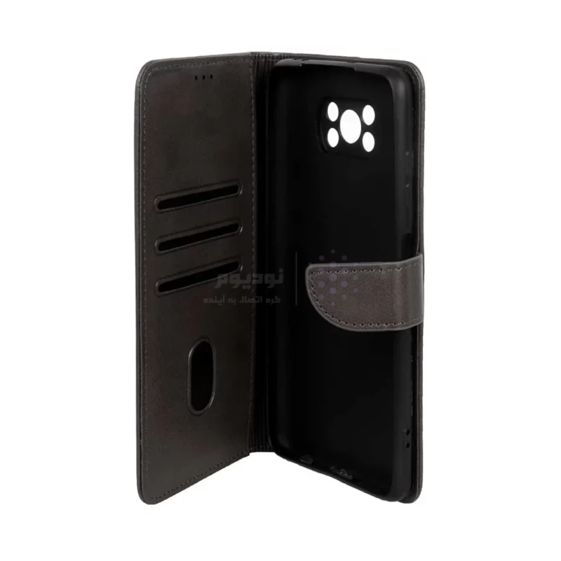 کیف چرمی موبایل مگنتی محافظ لنزدار Xiaomi Poco X3 / Poco X3 Pro / Poco X3 NFC - خاکستری - تصویر 3