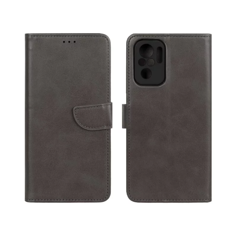 کیف چرمی موبایل مگنتی محافظ لنزدار Xiaomi Redmi Note 10 4G / Redmi Note 10S / Poco M5S - خاکستری - تصویر 2